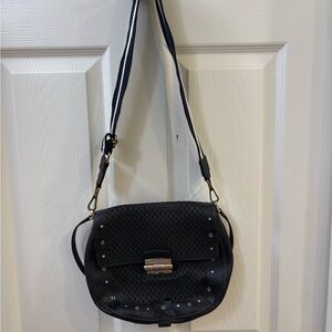 Furla Black Perforated Dual Strap Leather Crossbody Bag
